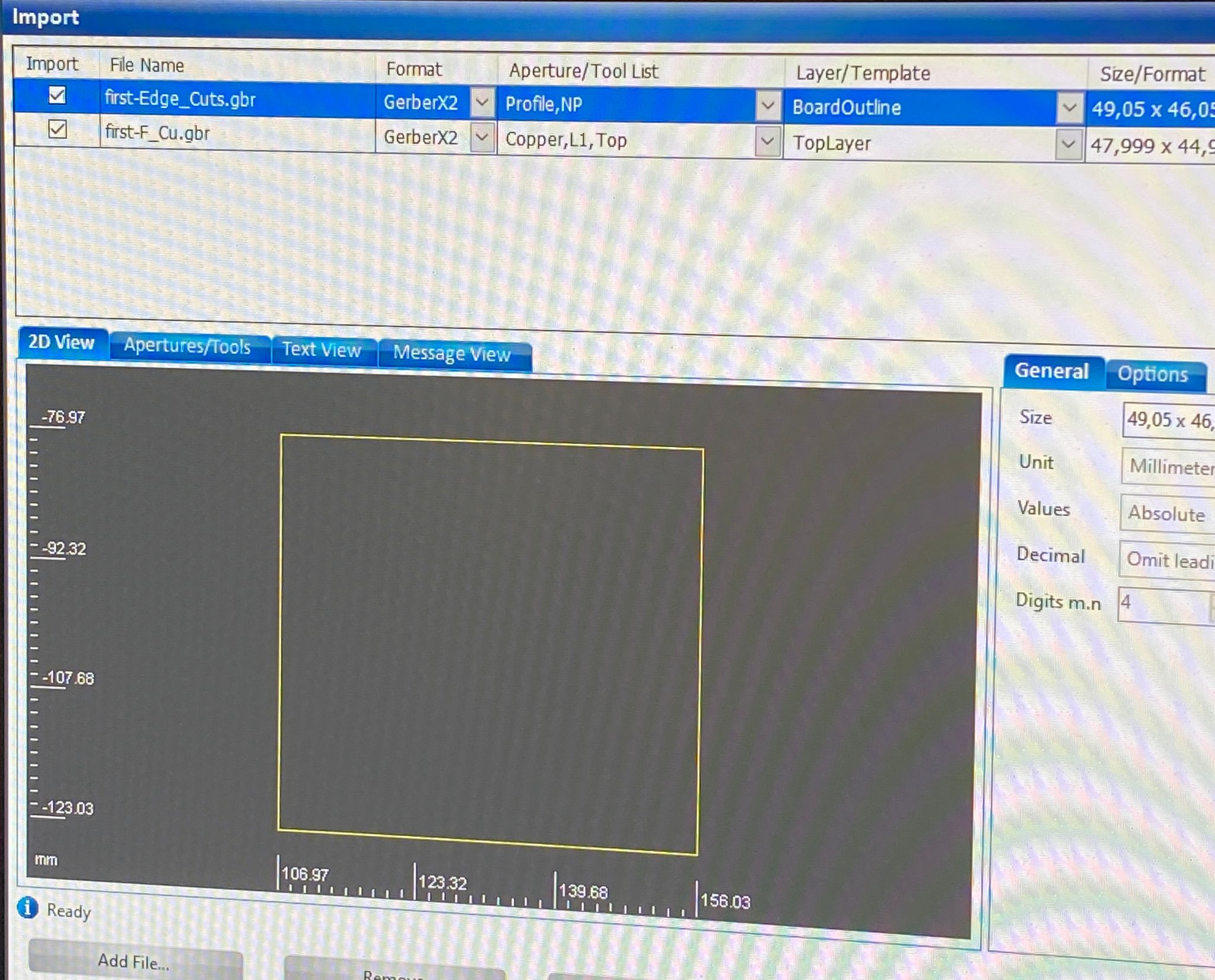 2D view of the Edge Cuts file