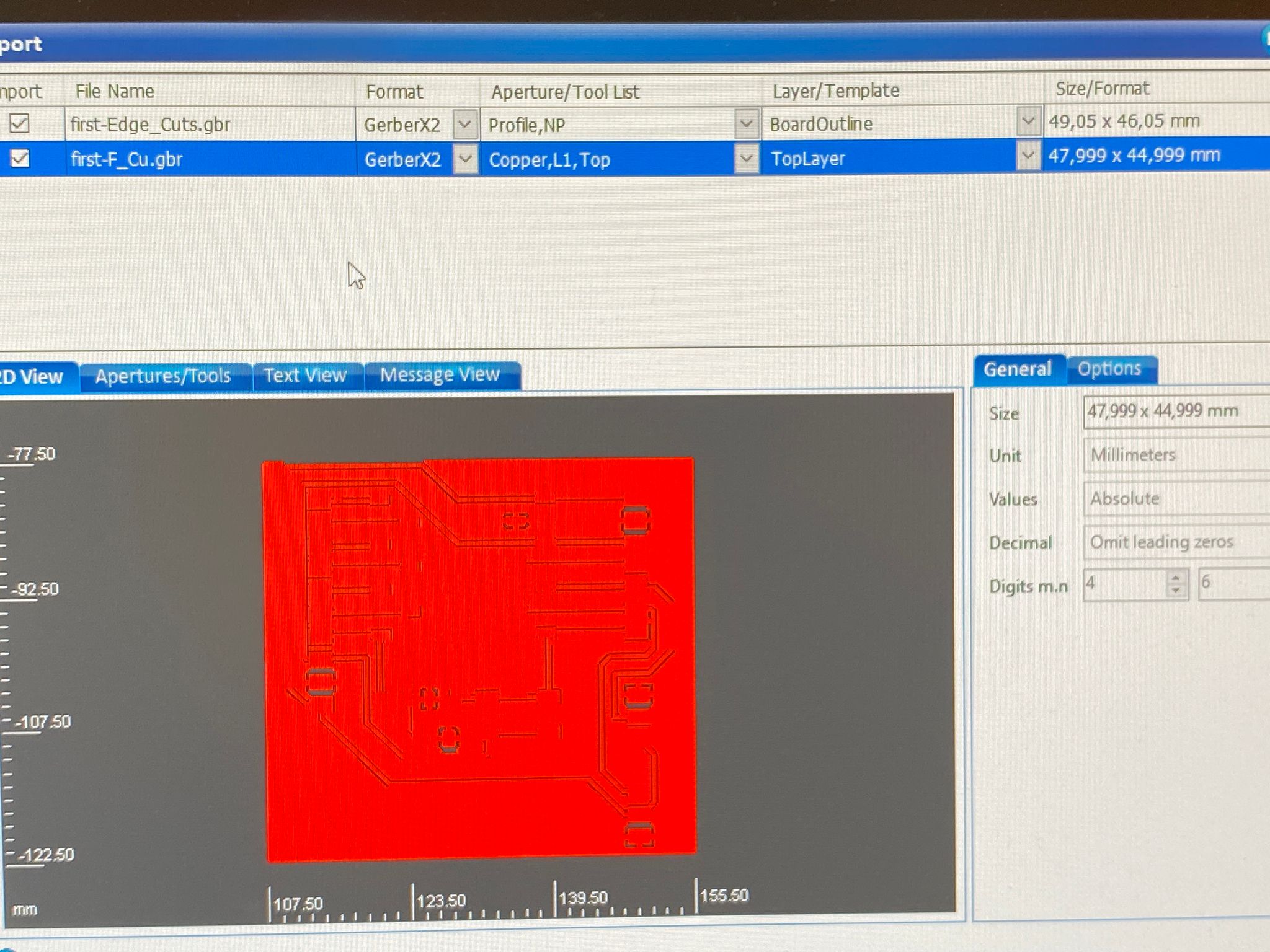 2D view of the Front Cu file