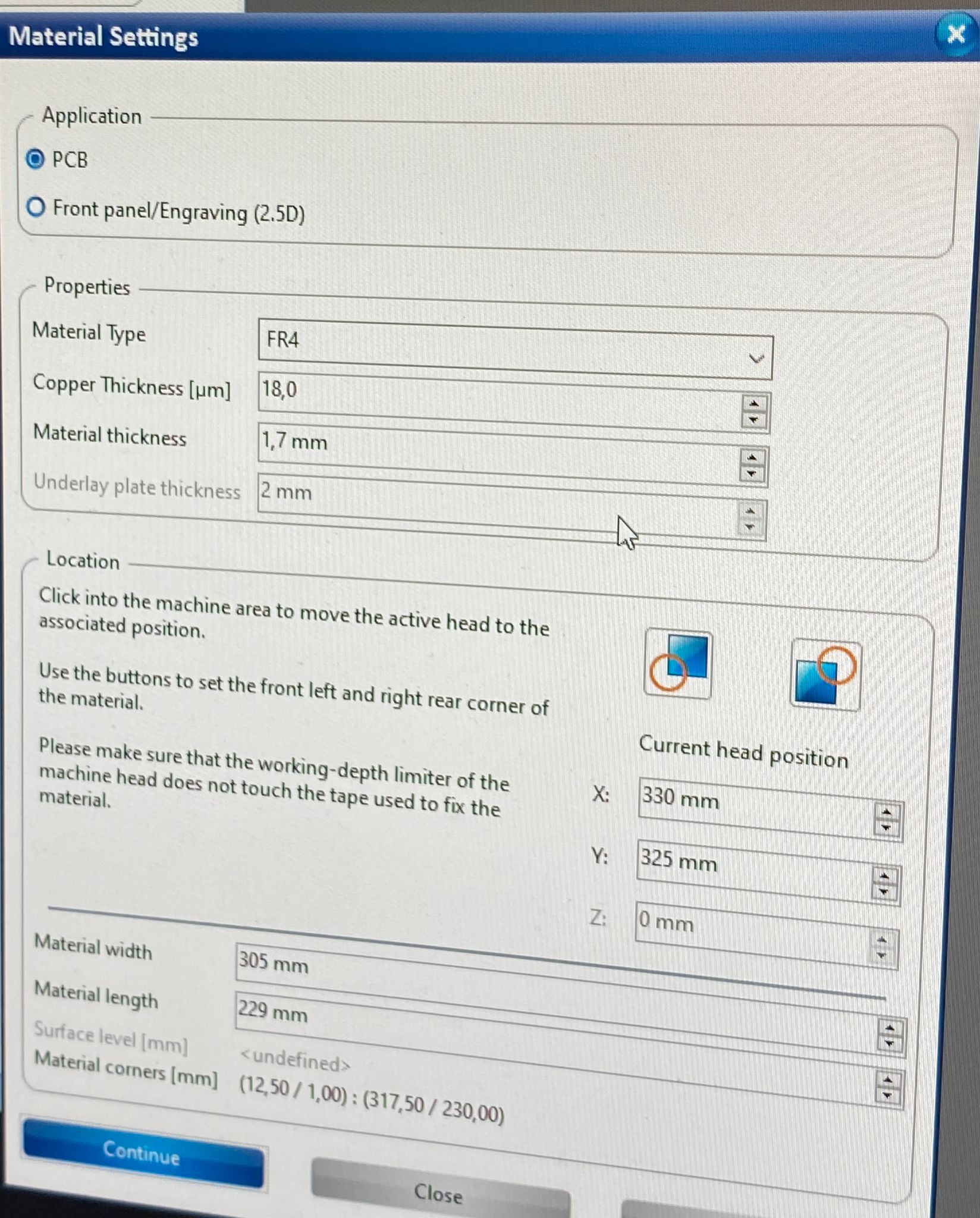 Material settings and choosing Location